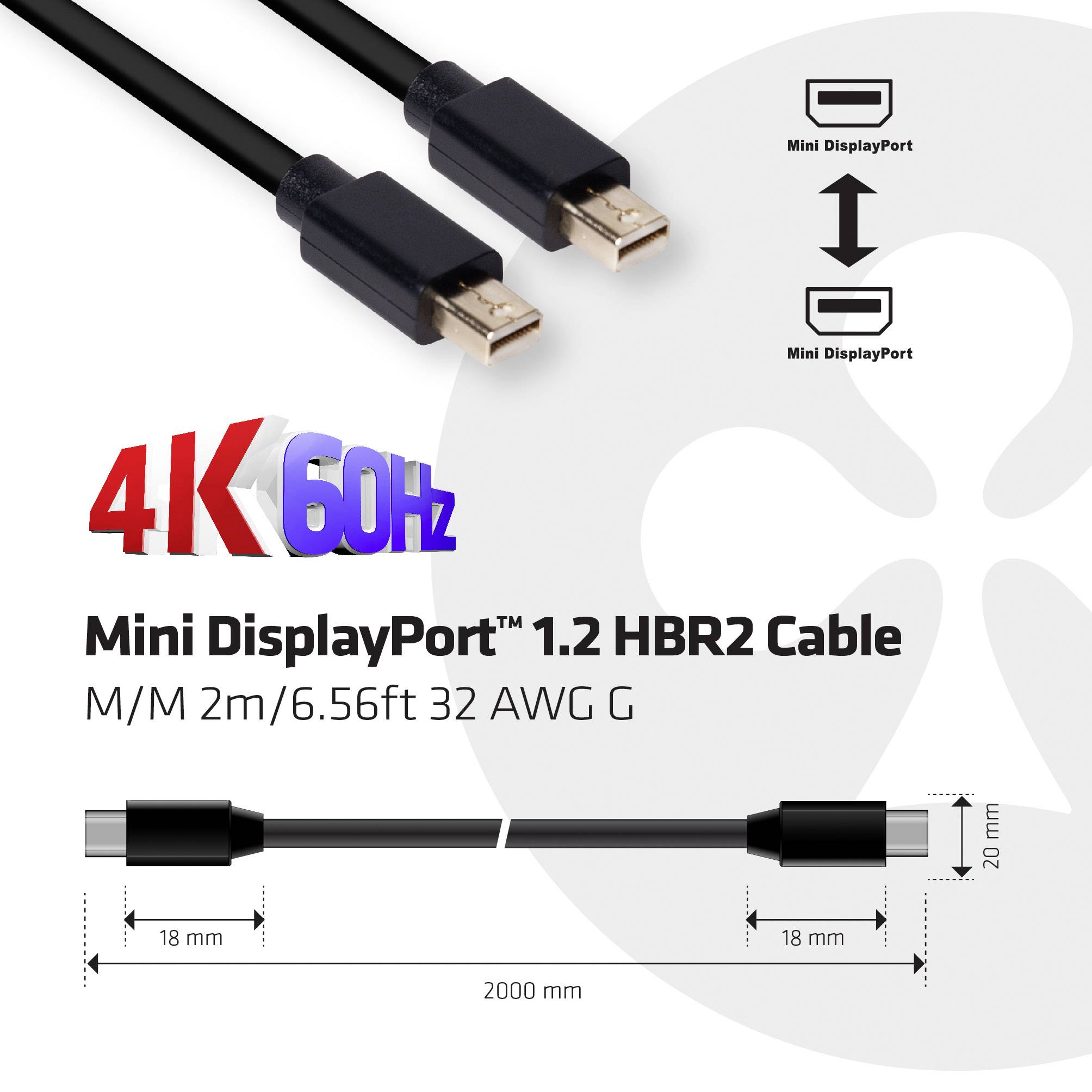 Club3D Mini-DisplayPort Anschlusskabel Mini DisplayPort Stecker, Mini DisplayPort Stecker 2.00m Schwarz CAC-2161 Flammwidrig