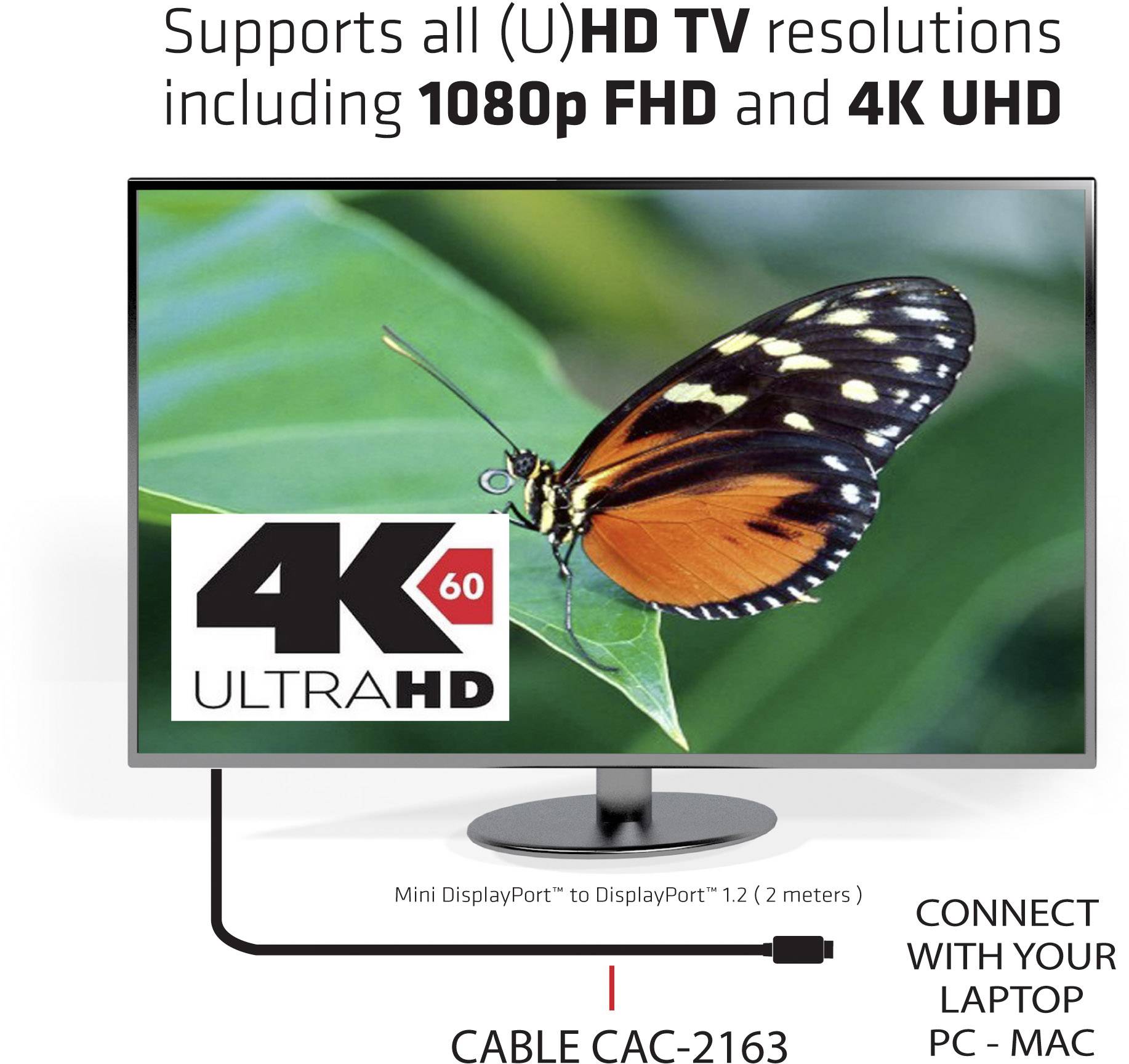 Club3D Mini-DisplayPort / DisplayPort Adapterkabel Mini DisplayPort Stecker, DisplayPort Stecker 2.00m Schwarz CAC-2163