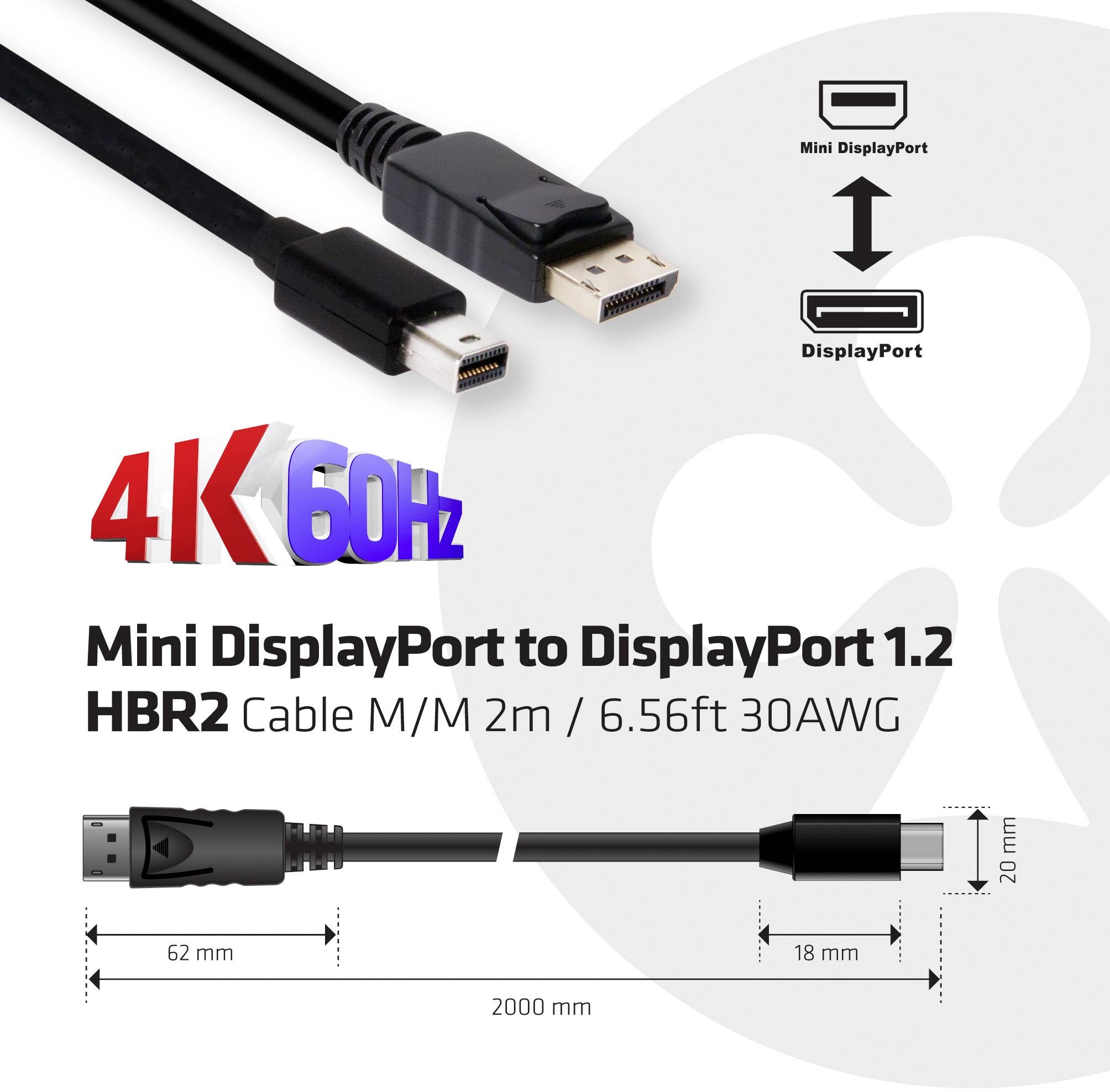 Club3D Mini-DisplayPort / DisplayPort Adapterkabel Mini DisplayPort Stecker, DisplayPort Stecker 2.00m Schwarz CAC-2163