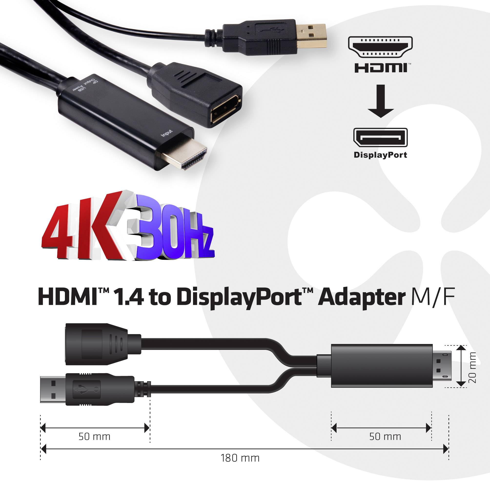 Club3D CAC-2330 HDMI Adapter [1x HDMI-Stecker - 1x DisplayPort Buchse] Schwarz