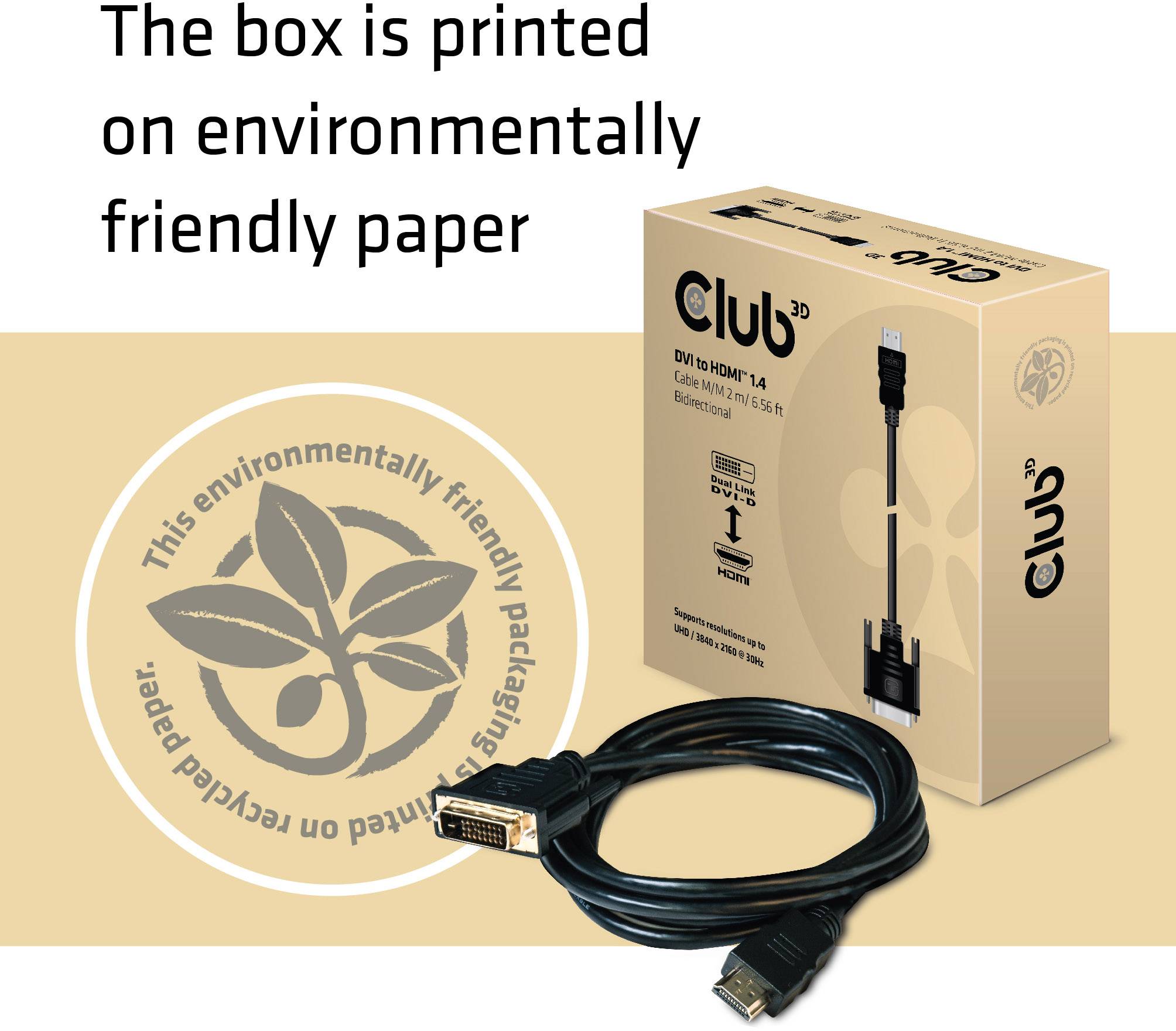 Club3D DVI / HDMI Adapterkabel DVI-D 24+1pol. Stecker, HDMI-A Stecker 2.00m Schwarz CAC-1210 Flammwidrig DVI-Kabel