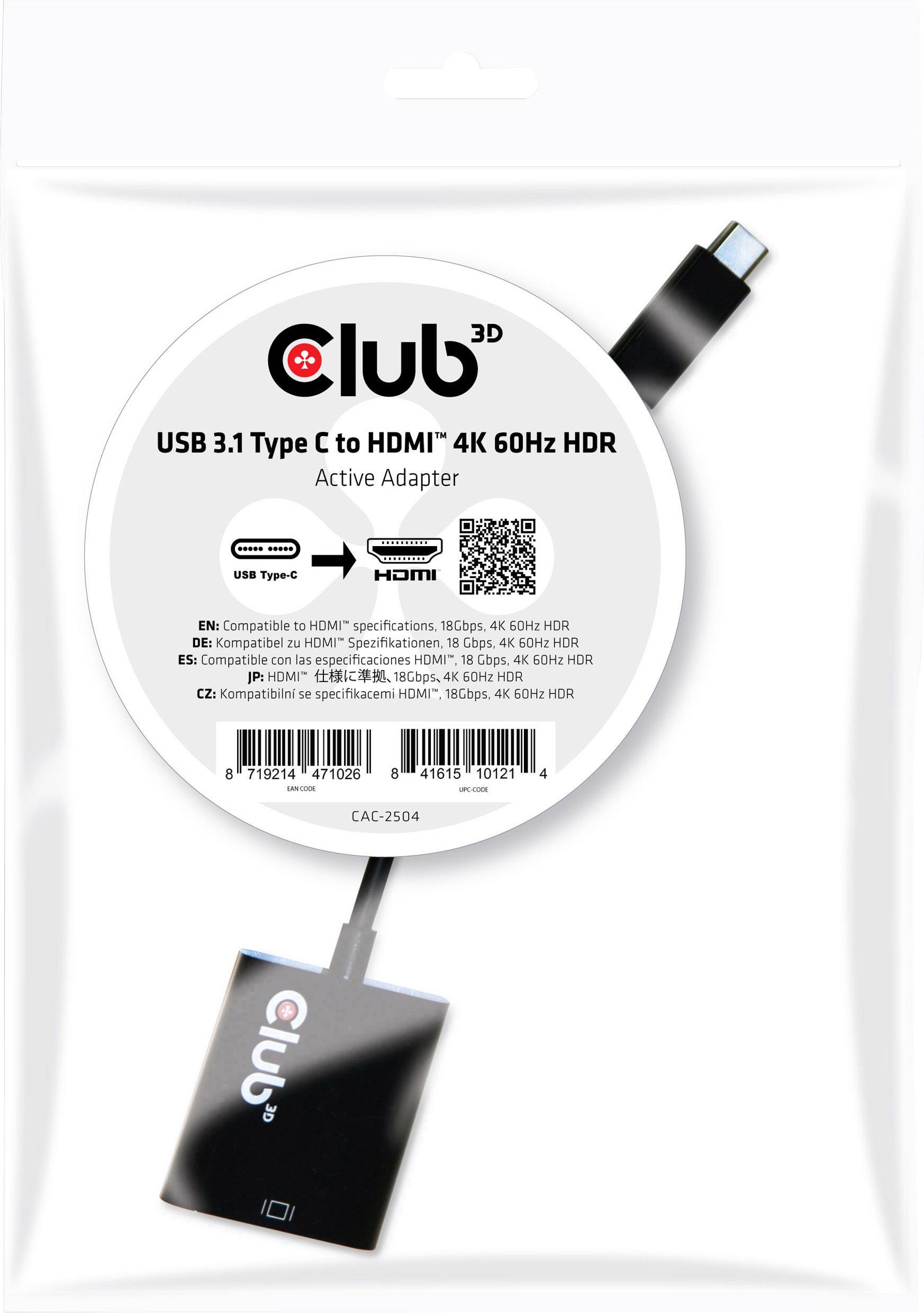Club3D CAC-2504 USB Adapter [1x USB 3.2 Gen 2 Stecker C (USB 3.1) - 1x HDMI-Buchse] Schwarz