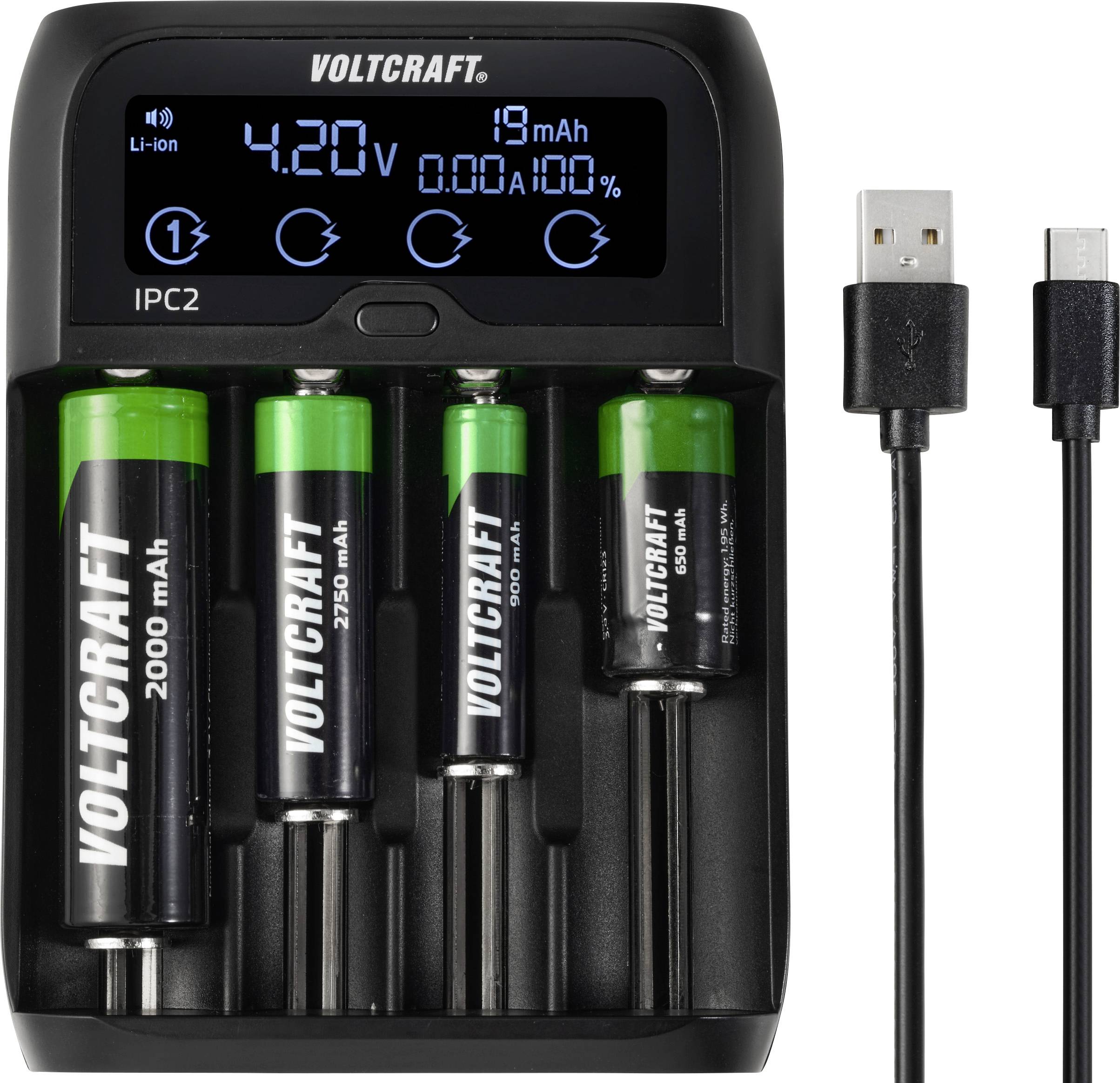 VOLTCRAFT IPC-2 Rundzellen-Ladegerät NiMH, NiCd, LiIon, LiFePO Mini (AAAA), Micro (AAA), Mignon (AA), Baby (C), Sub-C, A, 10440
