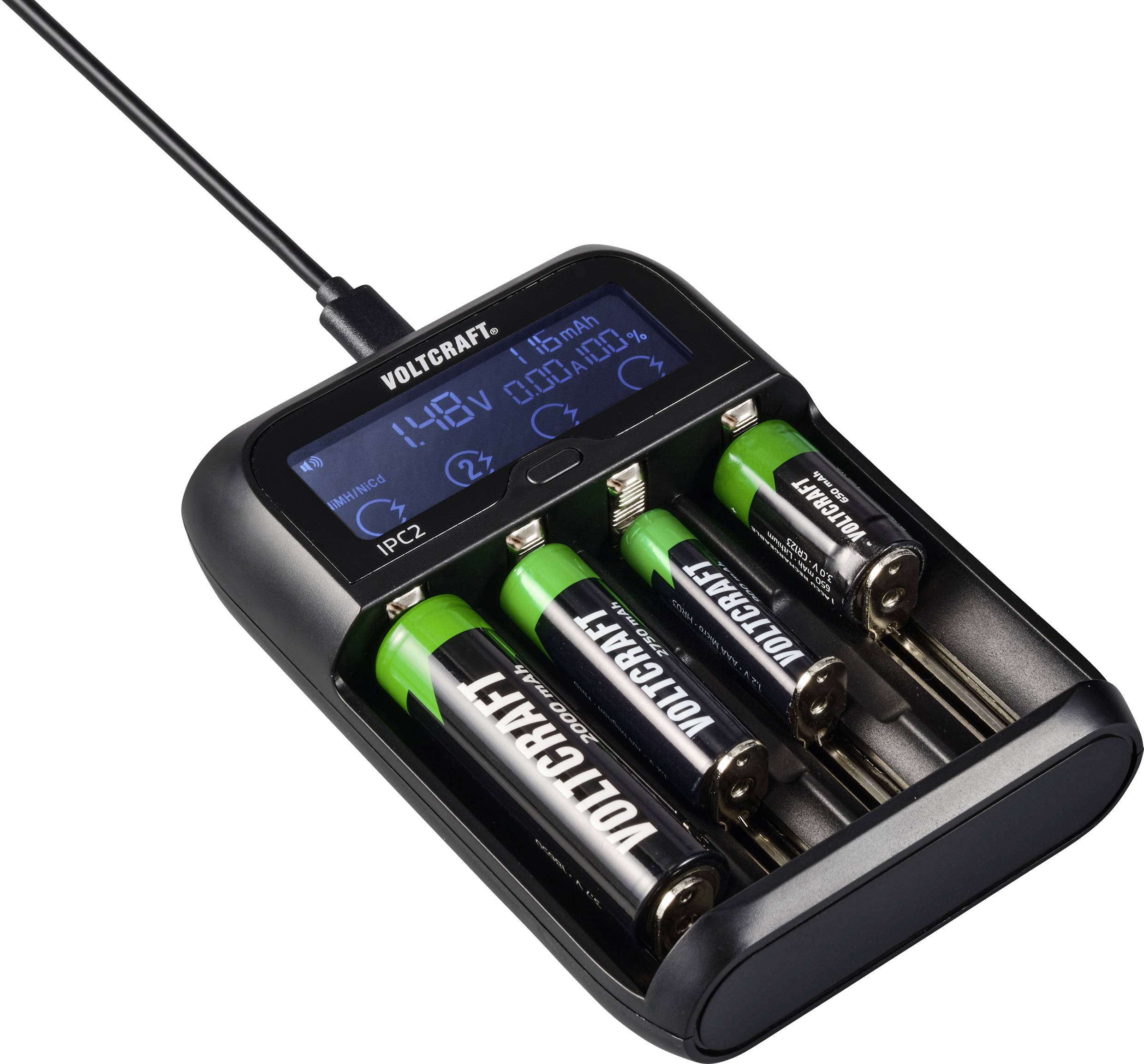 VOLTCRAFT IPC-2 Rundzellen-Ladegerät NiMH, NiCd, LiIon, LiFePO Mini (AAAA), Micro (AAA), Mignon (AA), Baby (C), Sub-C, A, 10440