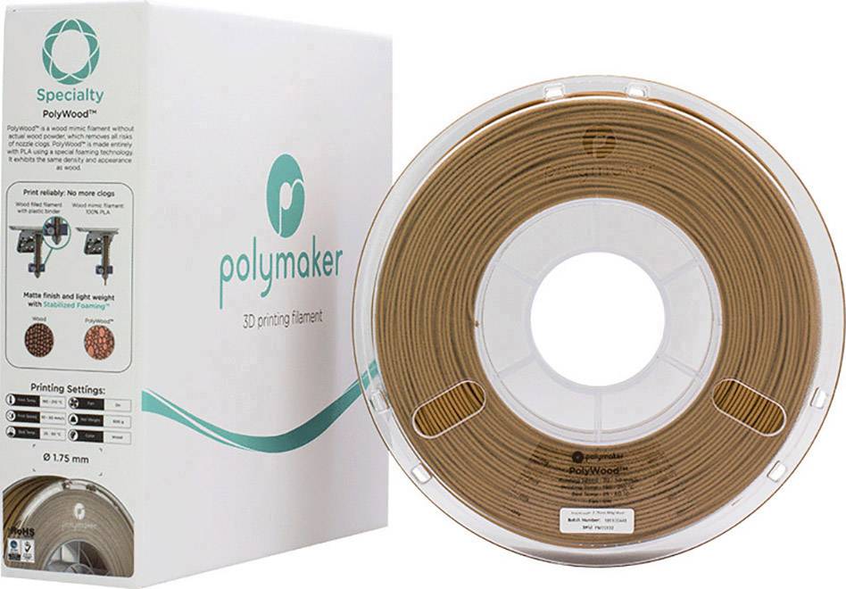 Polymaker 70132 Polywood PolyWood Filament PLA 1.75mm 600g Braun 1St.