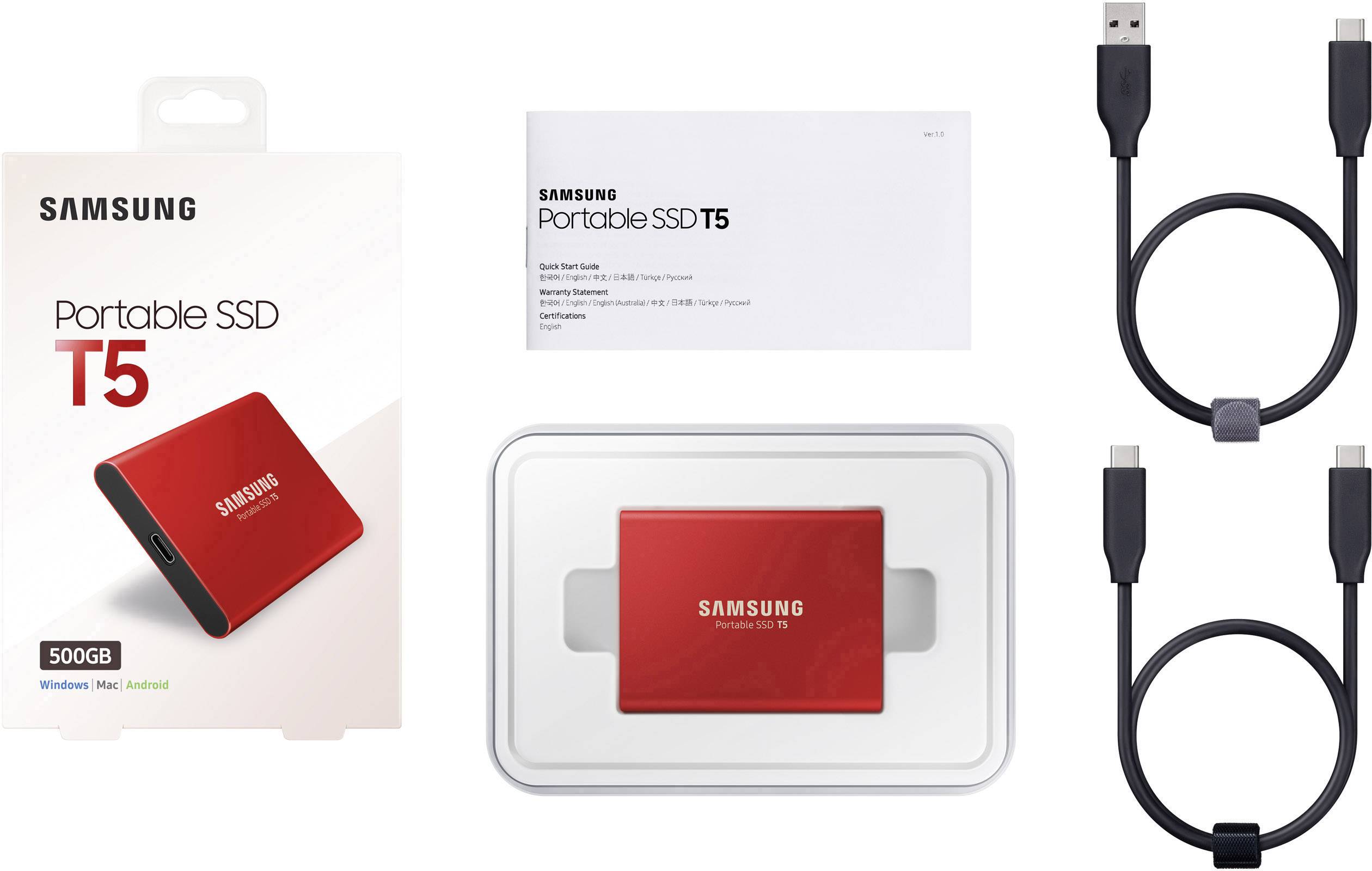 Samsung Portable T5 500 GB Externe SSD USB-C™ USB 3.2 (Gen 2) Rot  MU-PA500R/EU