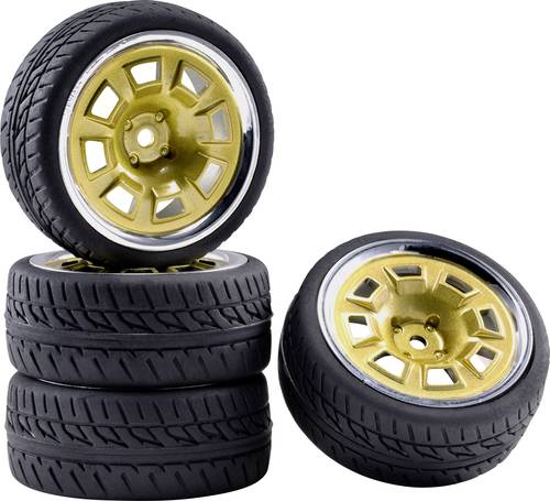 1:10 Straßenmodell Kompletträder Racing Loch-Design Gold, Chrom (glänzend) 4St.