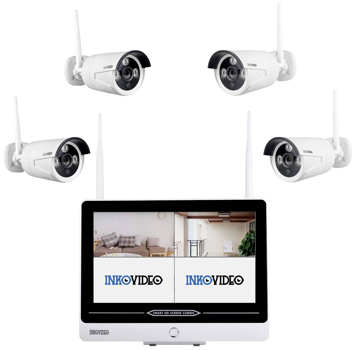 Inkovideo INKO-AL3003-4 WLAN IP-Überwachungskamera-Set 4-Kanal mit 4 Kameras 1280 x 960 Pixel