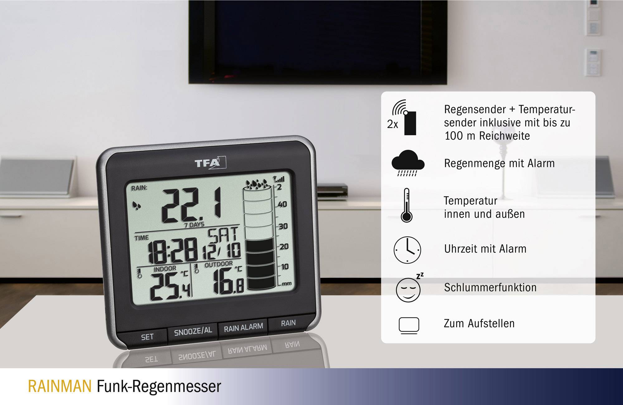 TFA Dostmann 47.3004.01 Funk-Regenmesser