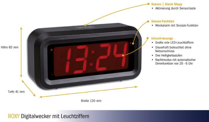 TFA Dostmann 60.2024.10 Quarz Wecker Anthrazit Alarmzeiten 1