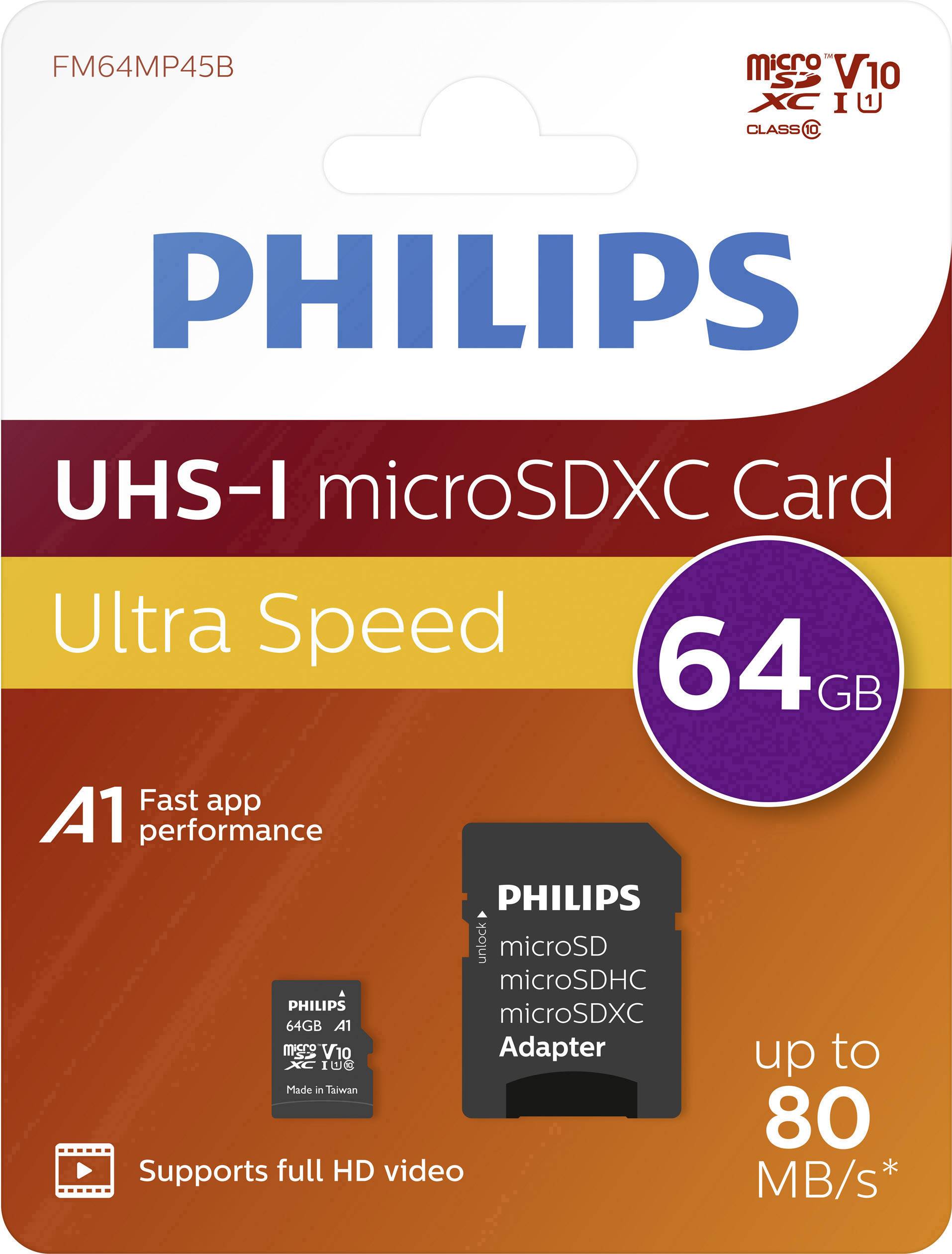 Philips microSDXC-Karte 64 GB Class 10 inkl. SD-Adapter