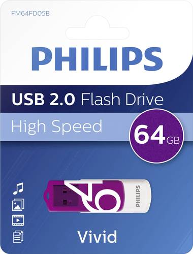 Philips VIVID USB Stick 64 GB Purple FM64FD05B 00 USB 2.0  - Onlineshop Voelkner