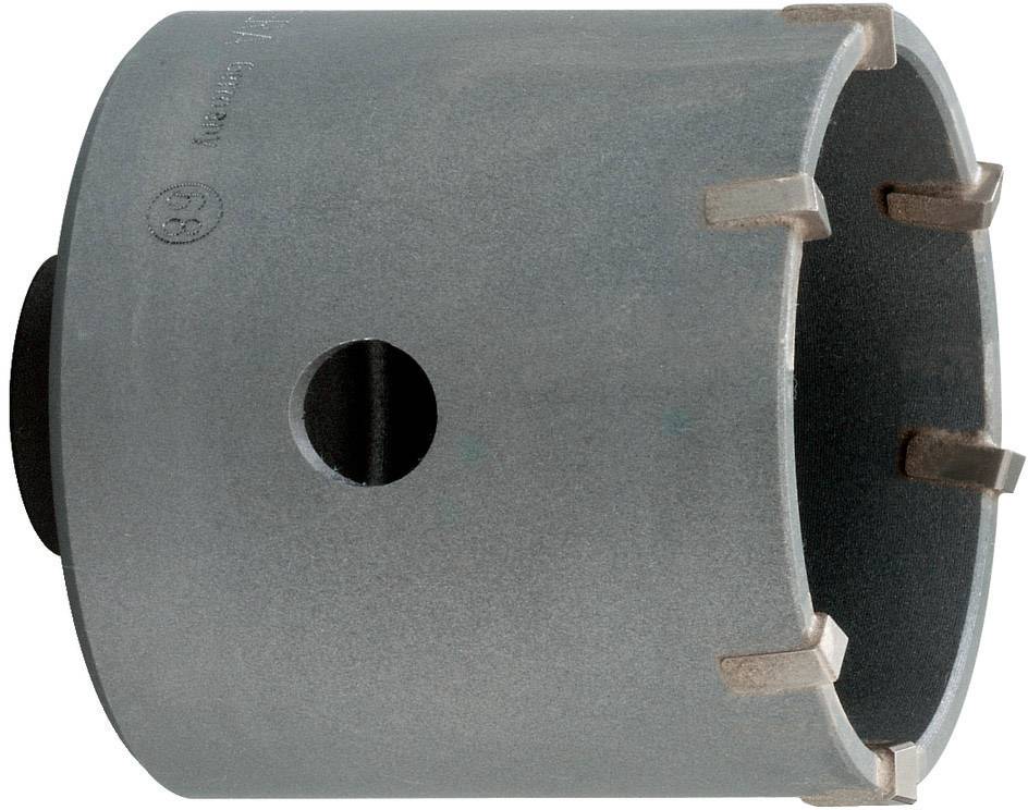 'Kranzbohrer' mit Metallzähnen, zylindrische Form, hauptsächlich verwendet zum Bohren großer Löcher in Baumaterialien wie Beton und Ziegel.