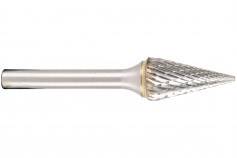 Konisch geformter Frässtift aus Metall, geeignet für präzises Fräsen in Materialien wie Metall oder Holz.