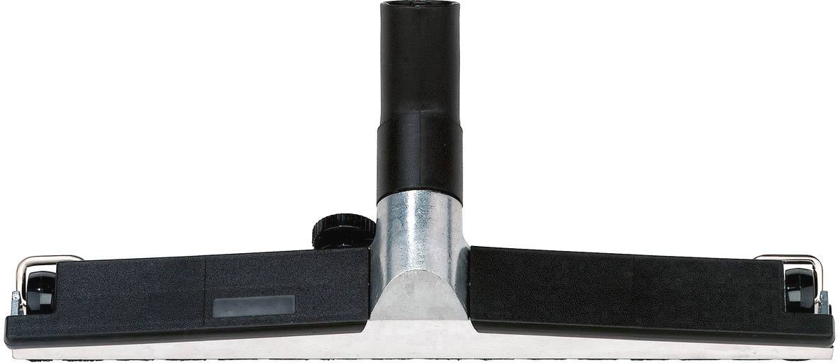 Eine rechteckige Bodendüse mit schwarzem Kunststoffgehäuse und silbernem Mittelteil, geeignet für Staubsauger.