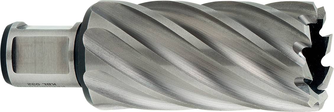 Metallschneidwerkzeug mit spiralförmigen Schneidkanten, geeignet für das Bohren in harte Materialien.
