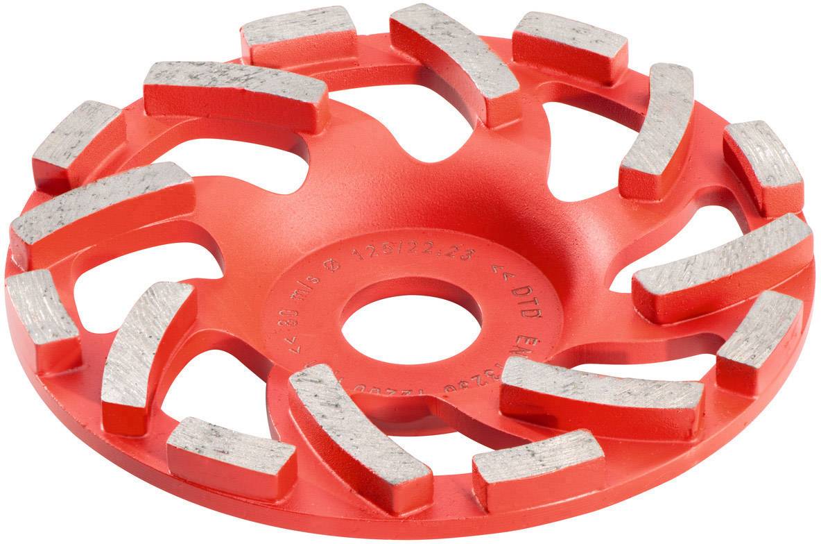 Rote Diamantschleifscheibe mit mehreren silbernen Segmenten, geeignet für das Schleifen von Betonoberflächen.