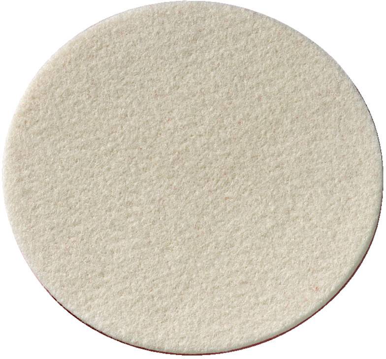 Runde beige Filzscheibe auf weißem Hintergrund.