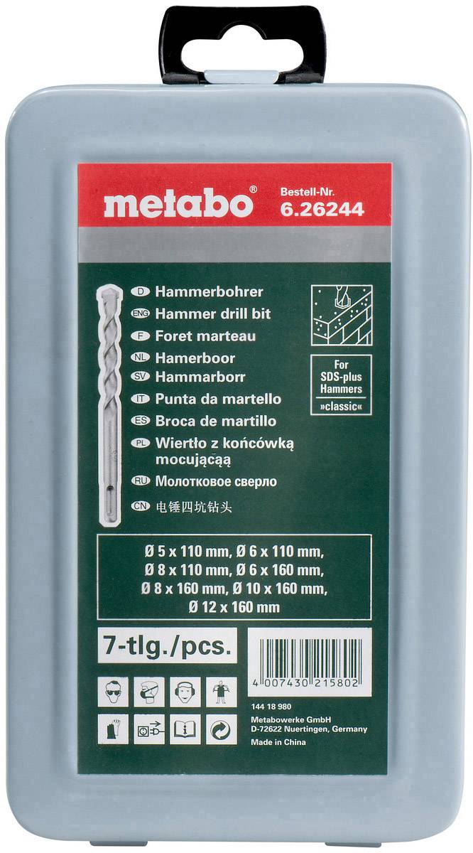 Bohrer-Set-Verpackung von Metabo, Artikelnummer 6.26244. Enthält 7-teiliges Set von Hammerbohrern in verschiedenen Größen.