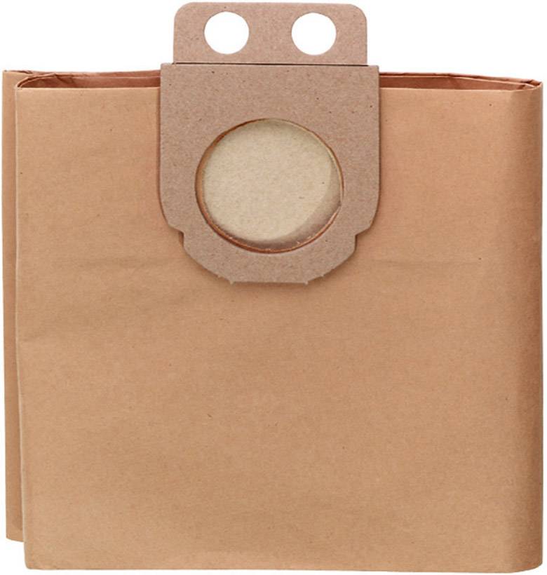 Staubsaugerbeutel aus braunem Papier mit runder Öffnung oben, verwendet zur Aufnahme von Staub und Schmutz in Staubsaugern.