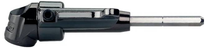 Eine Nahaufnahme eines glänzend schwarzen Bohraufsatzes mit einem sechseckigen Schaft, der für Hochdrehmoment-Bohrmaschinen konzipiert ist.