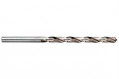 Ein metallischer Spiralbohrer mit geriffelter Schneide, geeignet zum Bohren in Metall oder Holz.