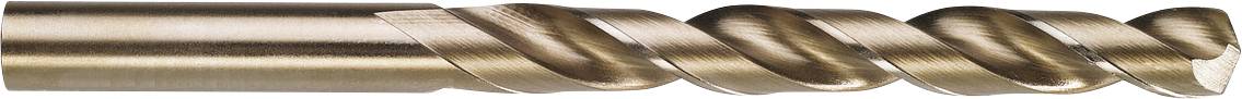 Nahaufnahme eines verdrehten Bohrers oder einer Schnecke mit einer gold-braunen metallischen Oberfläche auf weißem Hintergrund.