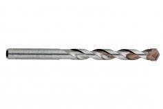 Bohrer aus Metall mit spiralförmiger Klinge, horizontal ausgerichtet, vor weißem Hintergrund. Hauptwerkzeug für Bohrarbeiten.