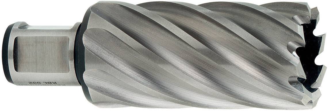 Ein Zylinderbohrer mit spiralförmigen Schneiden, aus Metall. Hauptsächlich in der Metallbearbeitung genutzt, um präzise Löcher zu bohren.