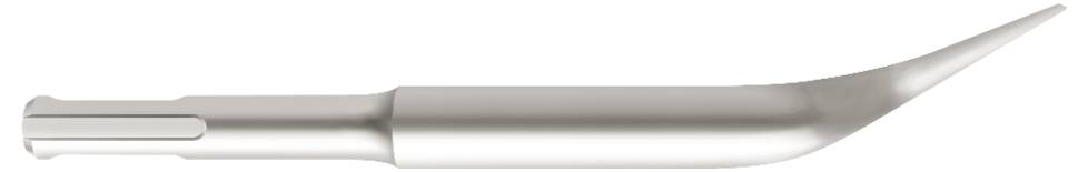 Ein Nahaufnahme-Bild eines gebogenen Zahnsteininstruments (Scaler) mit einer schlanken Metallspitze, das zur Entfernung von Zahnbelag und Zahnstein verwendet wird.