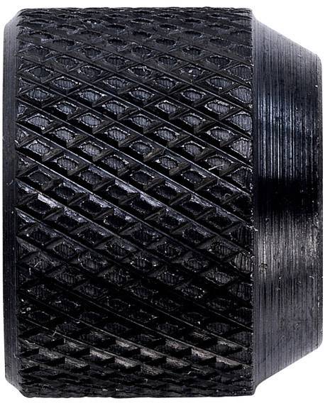 Nahaufnahme eines gerändelten schwarzen Metallzylinders mit diagonalem, kreuzweise geformtem Muster für verbesserten Halt.