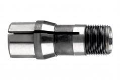 Eine metallische Turbospannzange mit Gewinde auf der rechten Seite und geteiltem Spannbereich links. Sie wird in Maschinen zur Präzisionsarbeit eingesetzt.