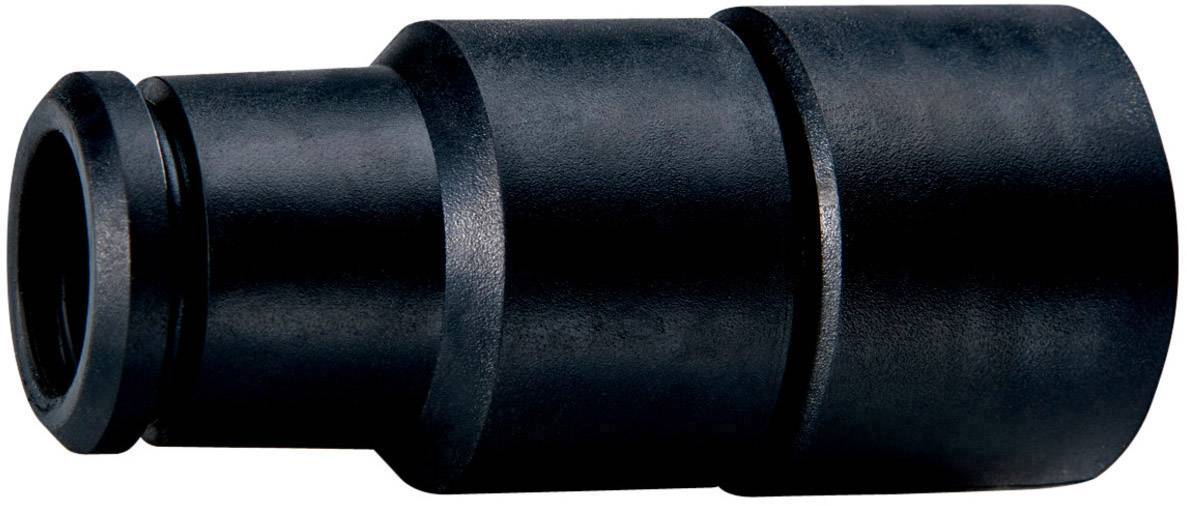 Ein schwarzer Metalladapter, zylindrisch geformt, mit mehreren Stufen in seinem Design.