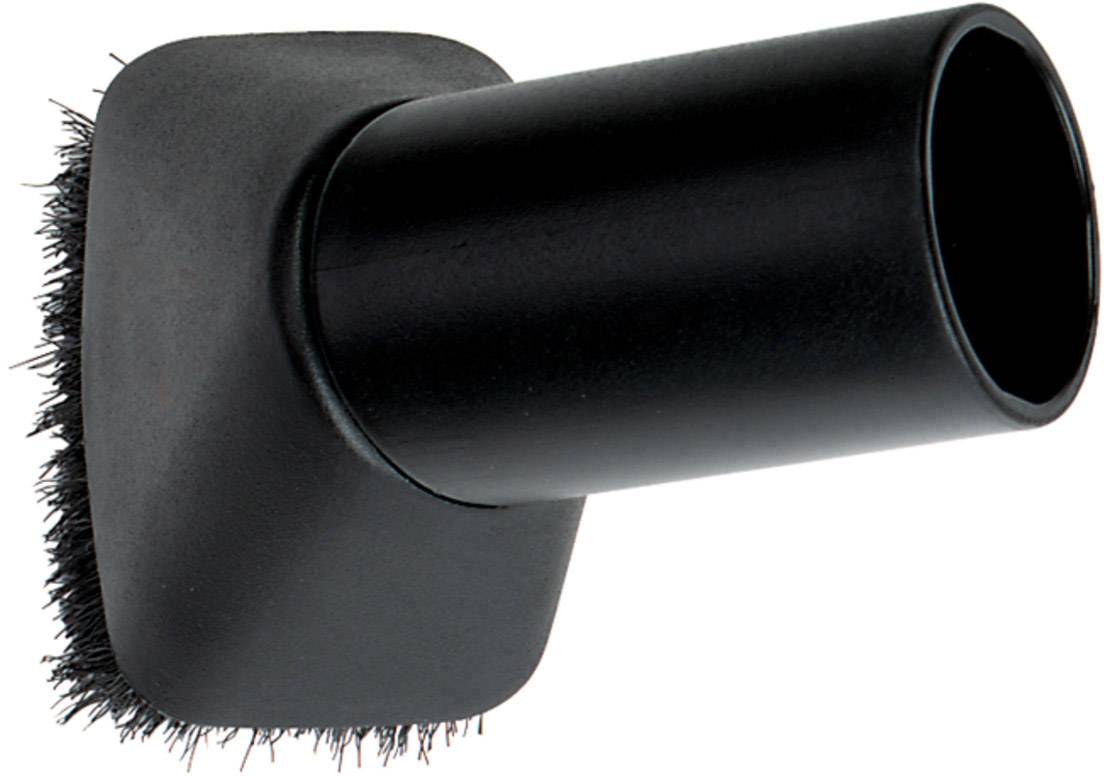 Eine schwarze Bürstendüse für einen Staubsauger, die Borsten um den Rand herum zum Reinigen von Oberflächen aufweist.