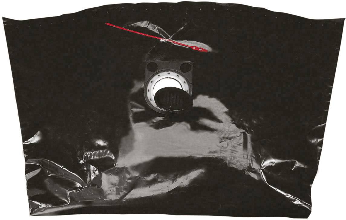 Schwarzes Gehäuse mit zentralem, rundem Anschluss und roten Markierungen. Hauptsächlich für technische Anwendungen.