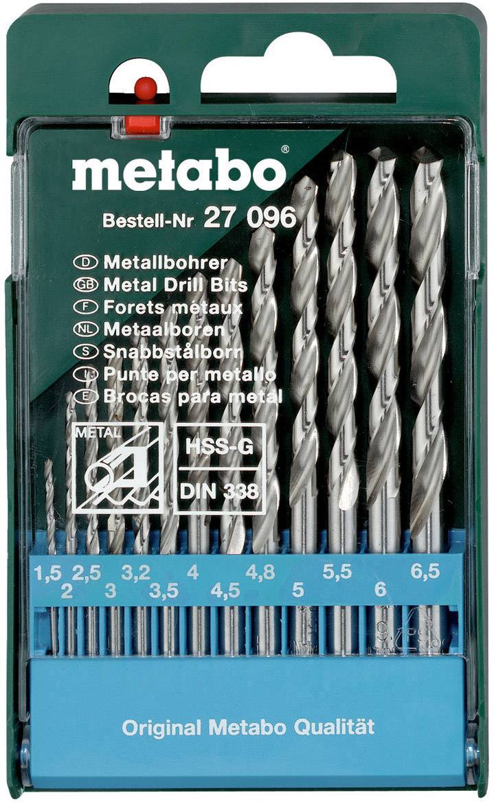 Metabo 627096000 Metall-Spiralbohrer-Set 13teilig 1.5 mm, 2 mm, 2.5 mm, 3 mm, 3.2 mm, 3.5 mm, 4 mm, 4.5 mm, 4.8 mm, 5 mm, 5.5 mm