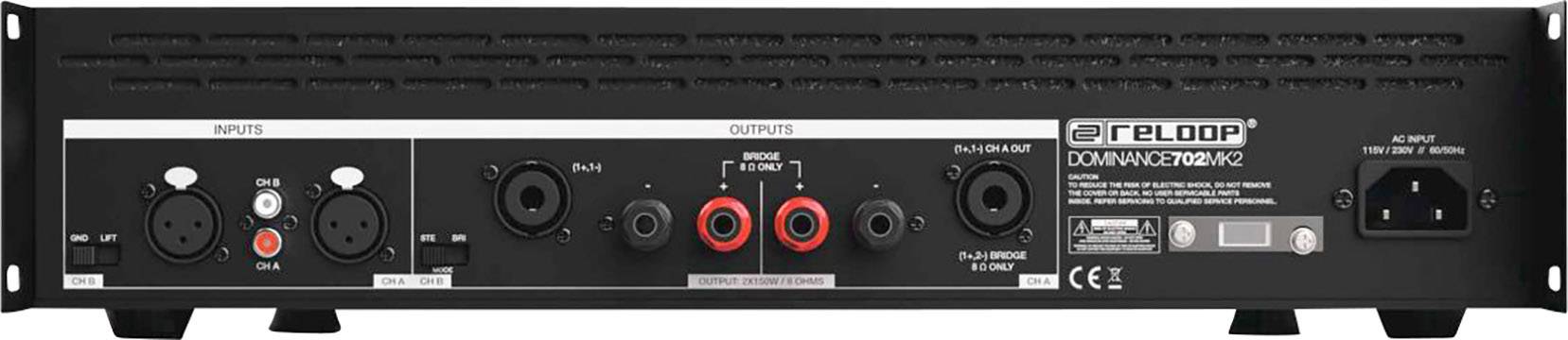 Reloop Dominance 702 MK2 PA Verstärker RMS Leistung je Kanal an 4 Ohm: 180W