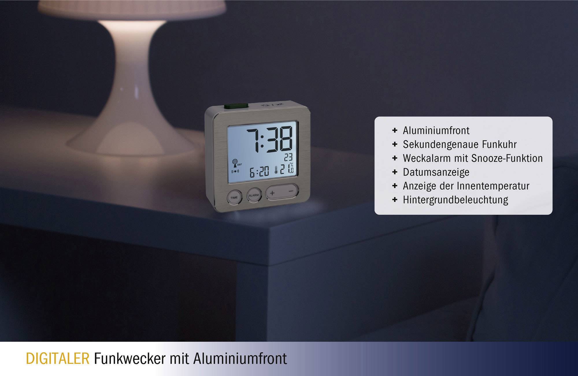 TFA Dostmann 60.2545.54 Funk Wecker Silber, Aluminium (gebürstet) Alarmzeiten 1