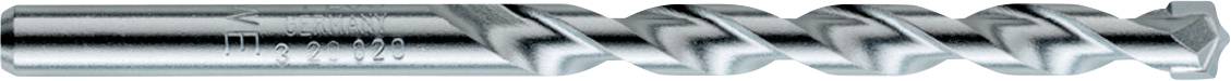 Ein metallischer Wendelbohrer, horizontal auf weißem Hintergrund dargestellt, mit silbernem Schaft und spiralförmigen Nuten.