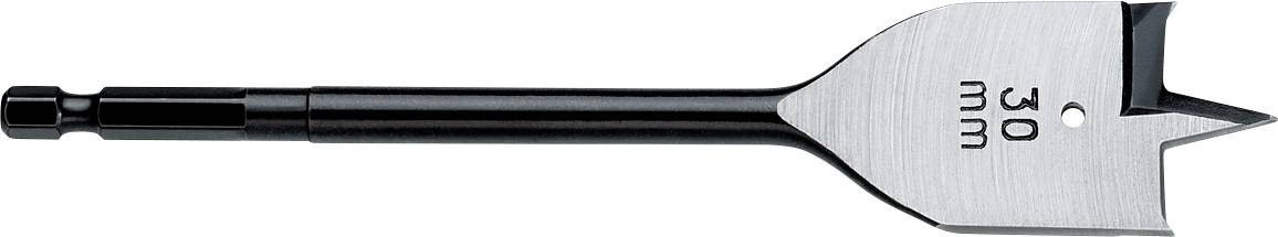Bohrlochschneider, auch Flachfräsbohrer genannt, mit 30 mm Breite für Holzarbeiten, metallischer Schaft und Schneidkopf.