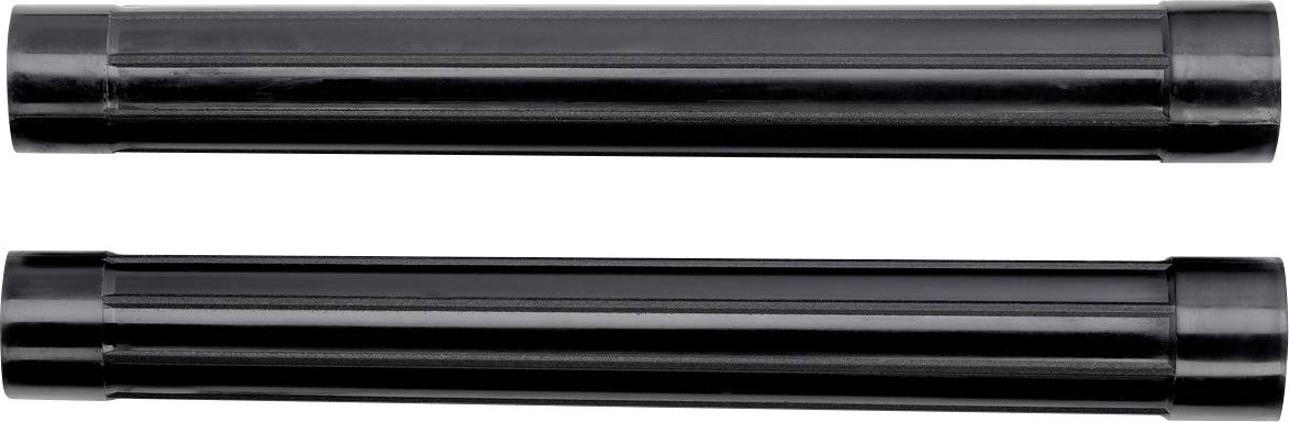 Schwarze zylindrische Stangen, zwei Stück horizontal auf weißem Hintergrund nebeneinander angeordnet.
