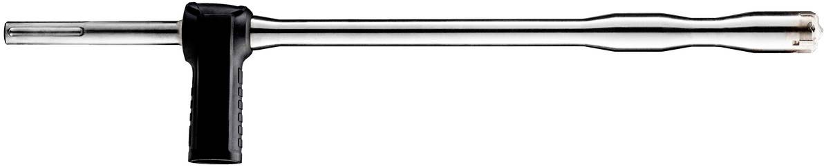 Ein langer, schmaler Metallstab mit einem schwarzen Griff, möglicherweise ein Werkzeug oder Gerätenteil.