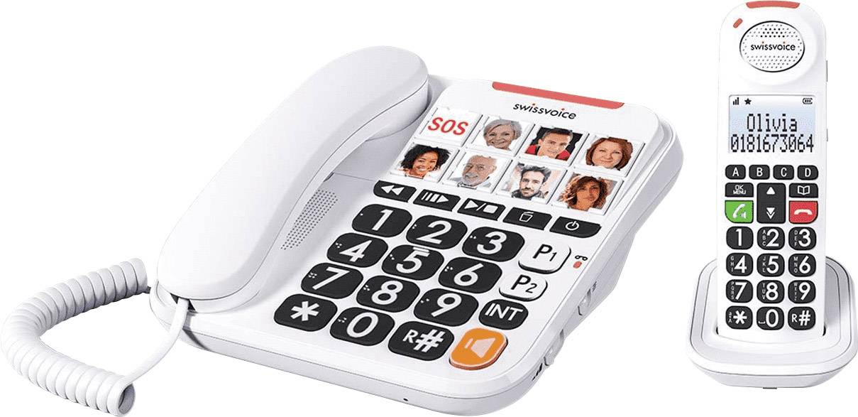 SwissVoice Xtra 3155 DECT Schnurgebundenes Telefon, analog Anrufbeantworter, Freisprechen, Foto-Tasten, Wahlwiederholung Weiß