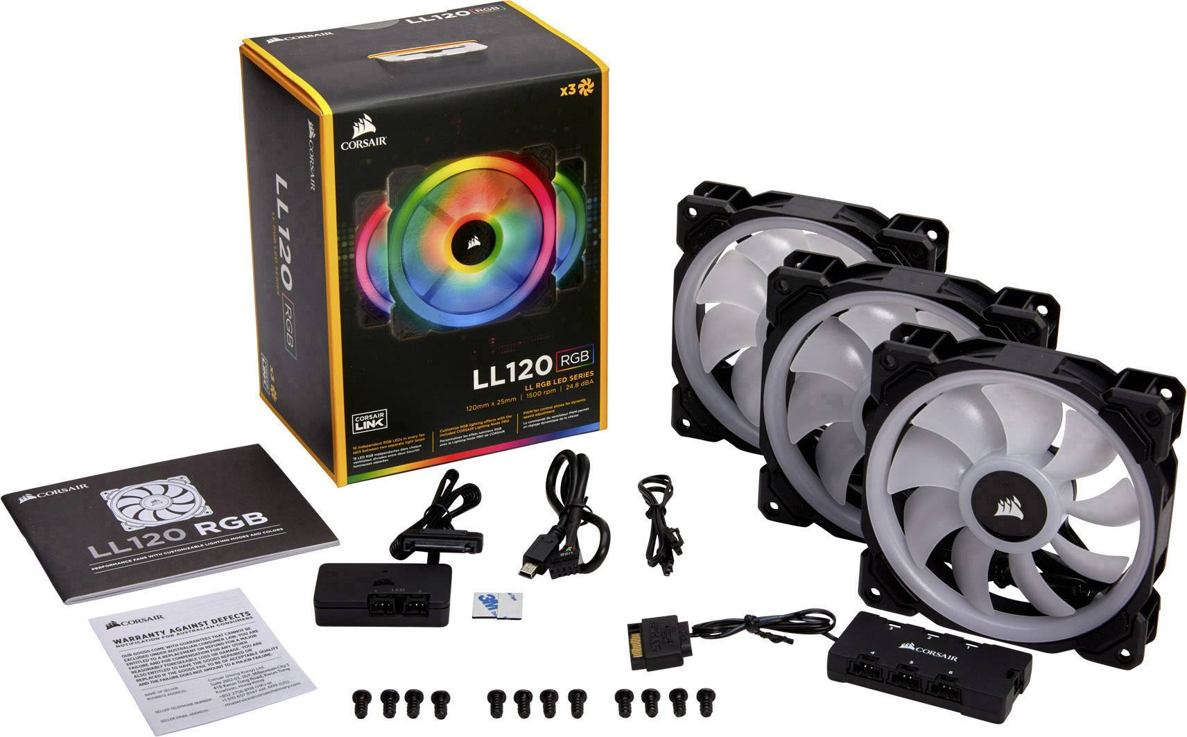 Corsair 3x LL120 RGB Dual Light Loop PC-Gehäuse-Lüfter Schwarz, RGB (B x H x T) 120 x 120 x 25mm inkl. LED-Beleuchtung