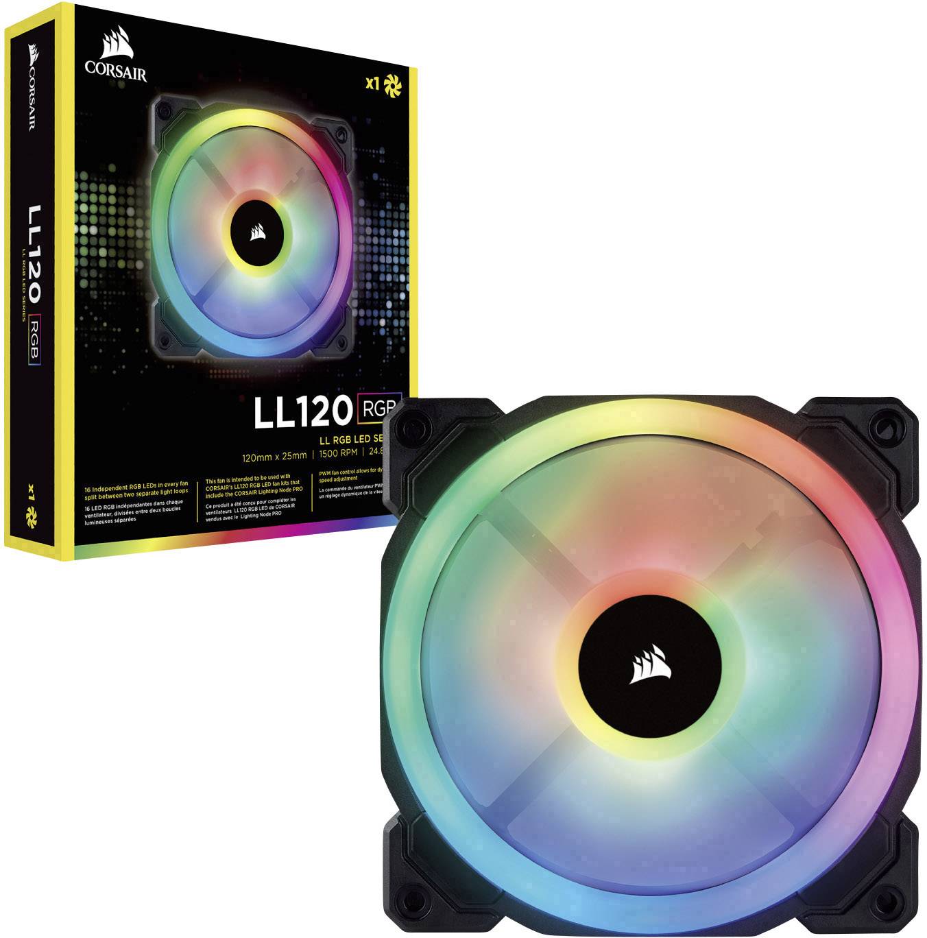 Corsair LL120 RGB Dual Light Loop PC-Gehäuse-Lüfter Schwarz, RGB (B x H x T) 120 x 120 x 25 mm inkl