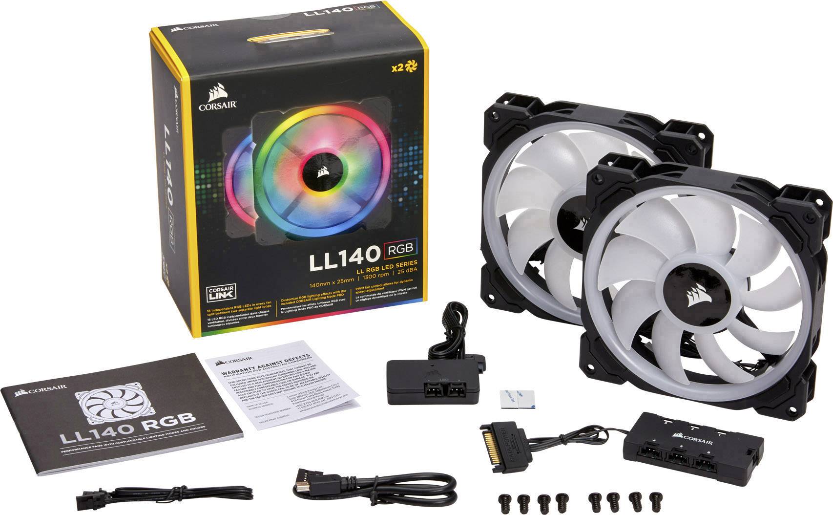 Corsair 2x LL140 RGB Dual Light Loop PC-Gehäuse-Lüfter Schwarz, RGB (B x H x T) 140 x 140 x 25 mm inkl. LED-Beleuchtung