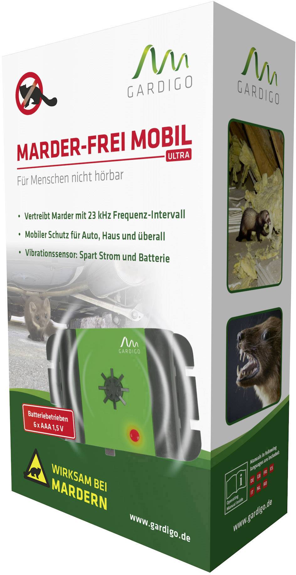 Gardigo Mobil Ultra Marderabwehr Funktionsart Ultraschall Wirkungsbereich 40m² 1St.