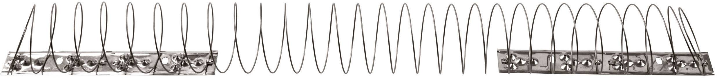 Ein Slinky, umgeben von Stützschienen, erstreckt sich gerade auf einem weißen Hintergrund.