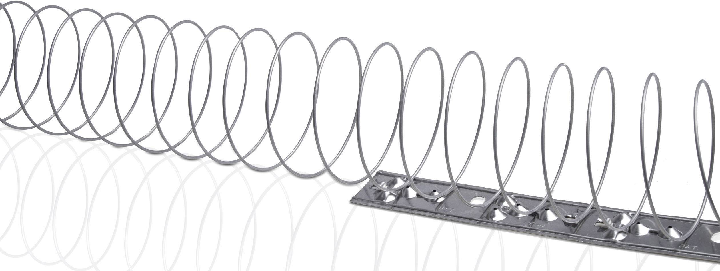 Eine Metallspirale ist vertikal auf einer rechteckigen Basis befestigt. Sie dient als Taubenabwehrsystem.