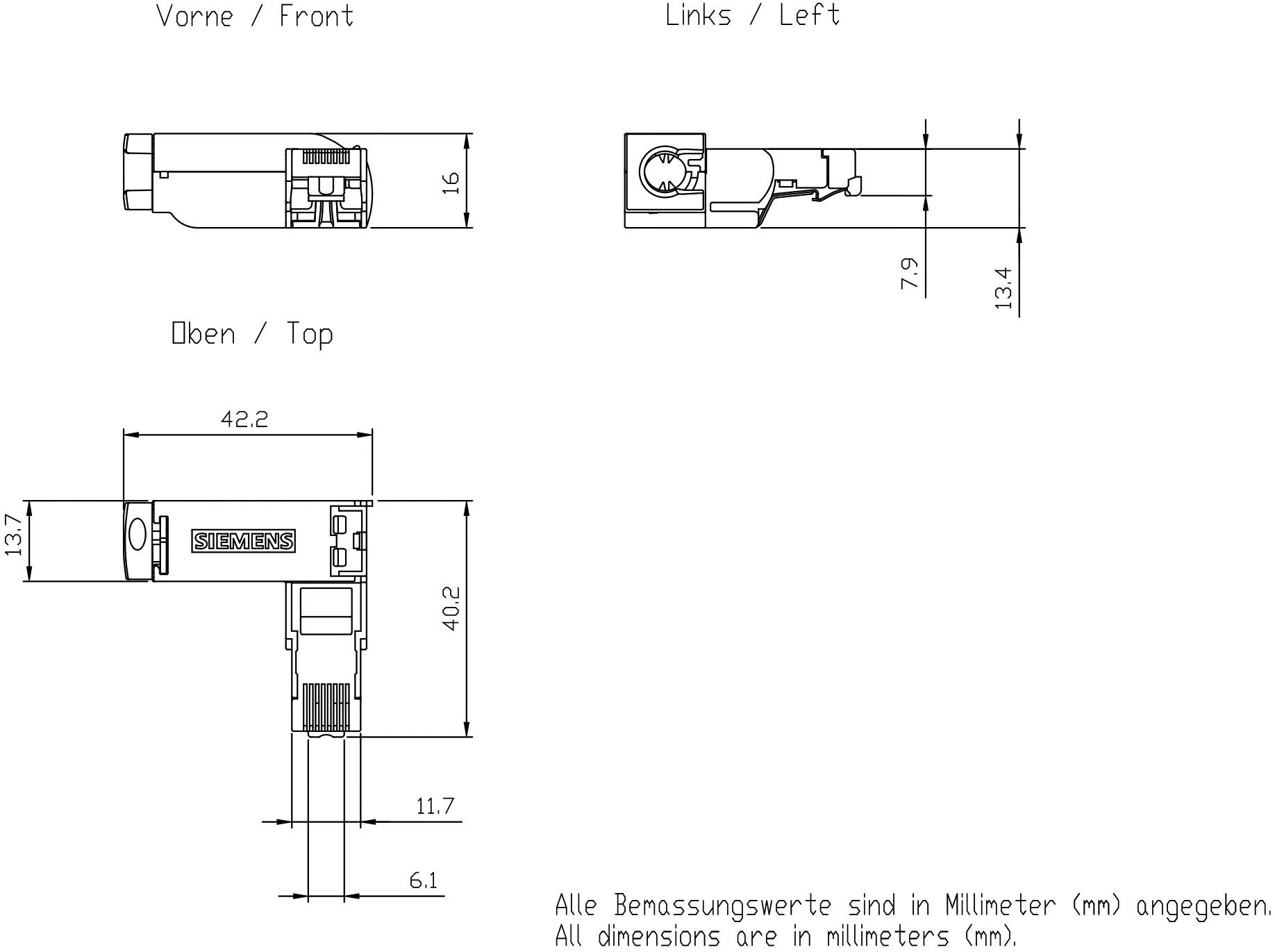 Siemens 6GK1901-1BB20-2AB0 IE FC RJ45 Plug 90 2x2, RJ45 Steckverbinder mit FC Anschlusst., 90 Grad 6GK19011BB202AB0 Polzahl Sensoren 4 1 St.